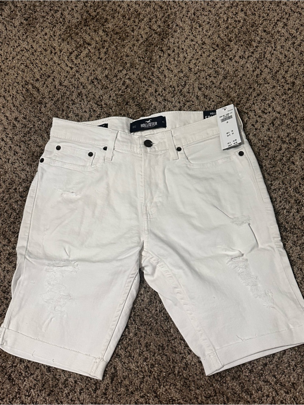 Hollister Epic Flex White Distressed Skinny Denim Shorts 9” Size 28 NWT